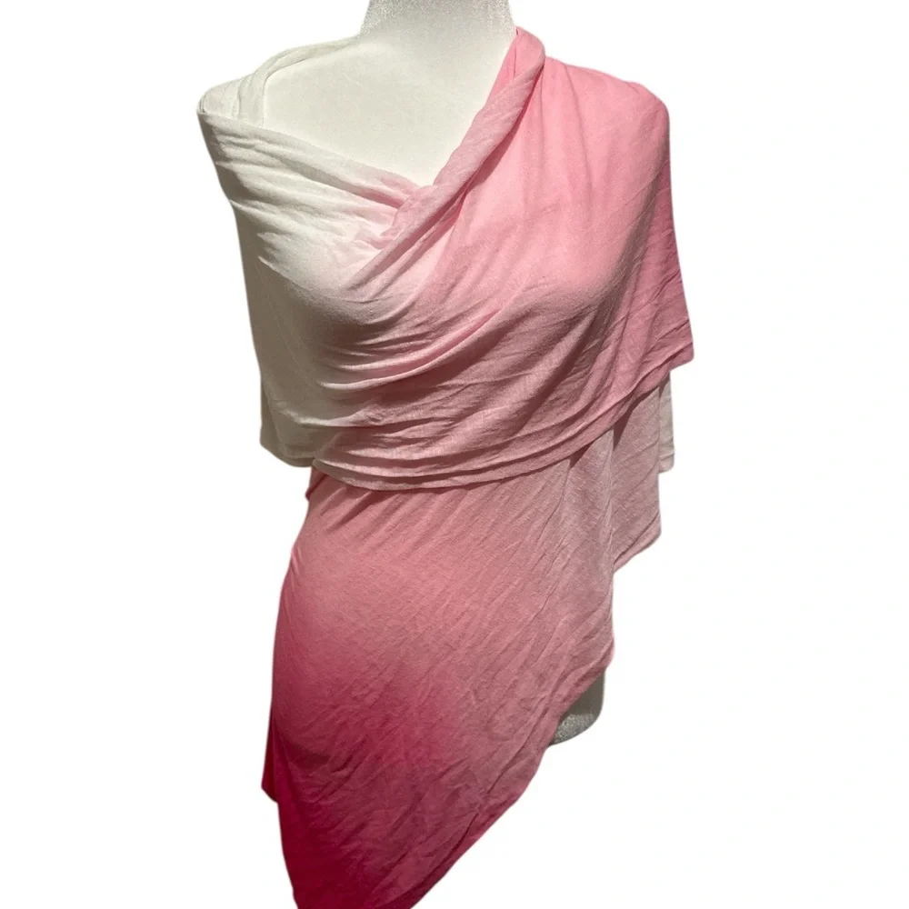 MICHAEL KORS COLLECTION PINK WHITE OMBRE VISCOSE LINEN ROSEWATER SCARF WRAP